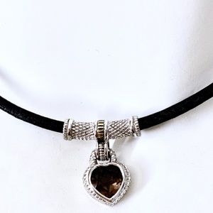 JUDITH RIPKA Two-Tone Smoky Quartz Heart Necklace